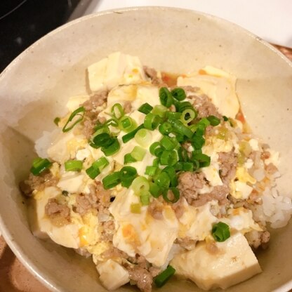 塩麻婆豆腐丼にしました！おすすめ通り、しょっぱ目にするとよりおいしい！